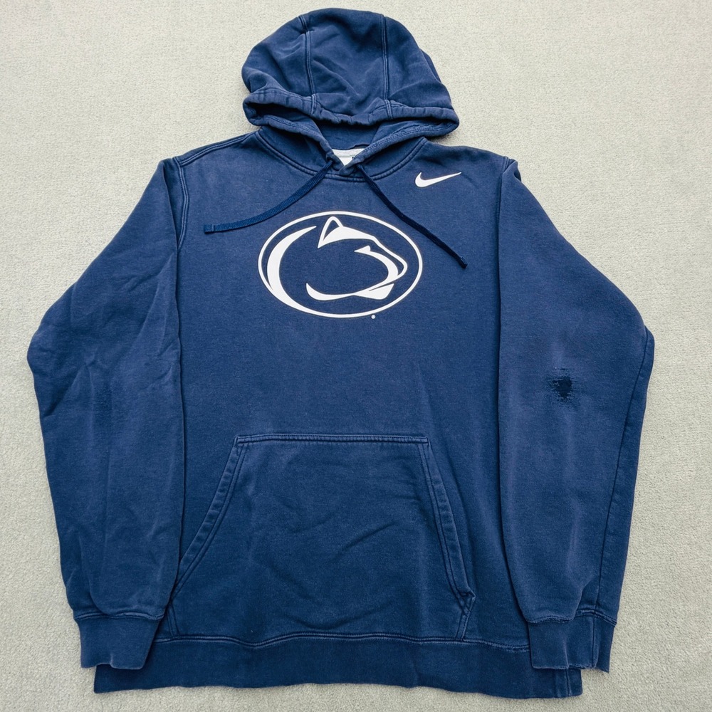 Nike Penn State Nittany Lions Hoodie Mens Medium Navy Blue Aged Fade Fleece